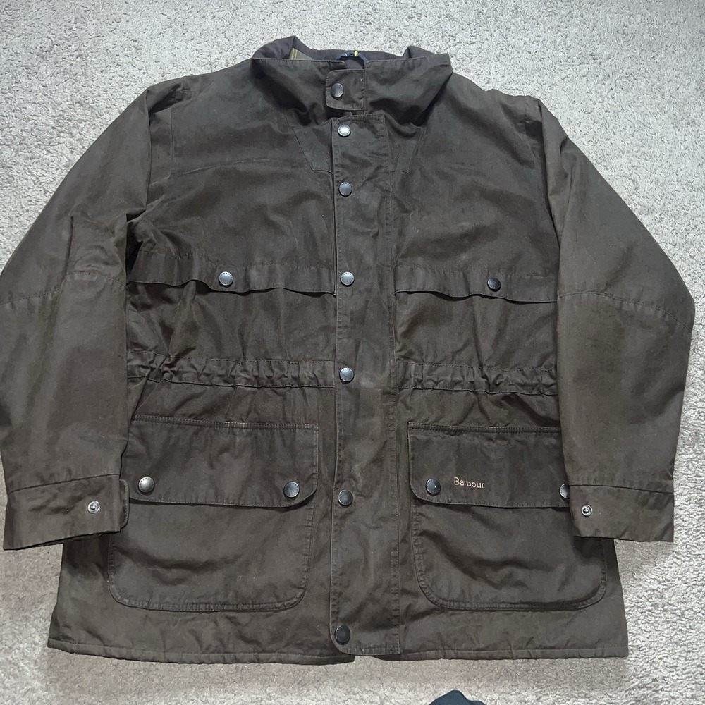 Barbour Sapper Waxed Jacket Mens Large Brown Quilted Coat Corduroy Collar